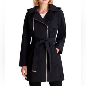 Michael Kors Black Fleece Lined Rain Jacket with hidden hood